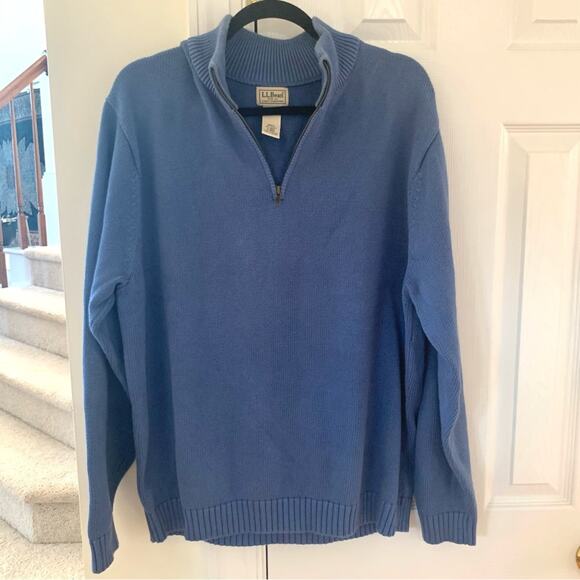 L.L. Bean Dusty Coastal Blue Cotton Quarter Zip Sweater - Picture 1 of 6
